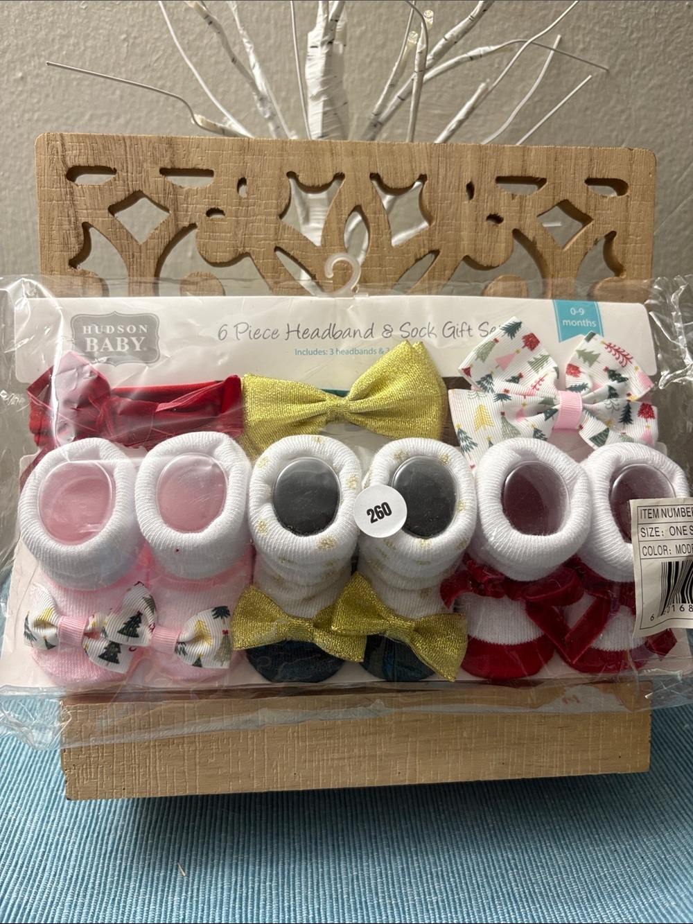 Hudson Baby Pink, White, Gold & Red 6-Piece Headband and Sock Gift Set